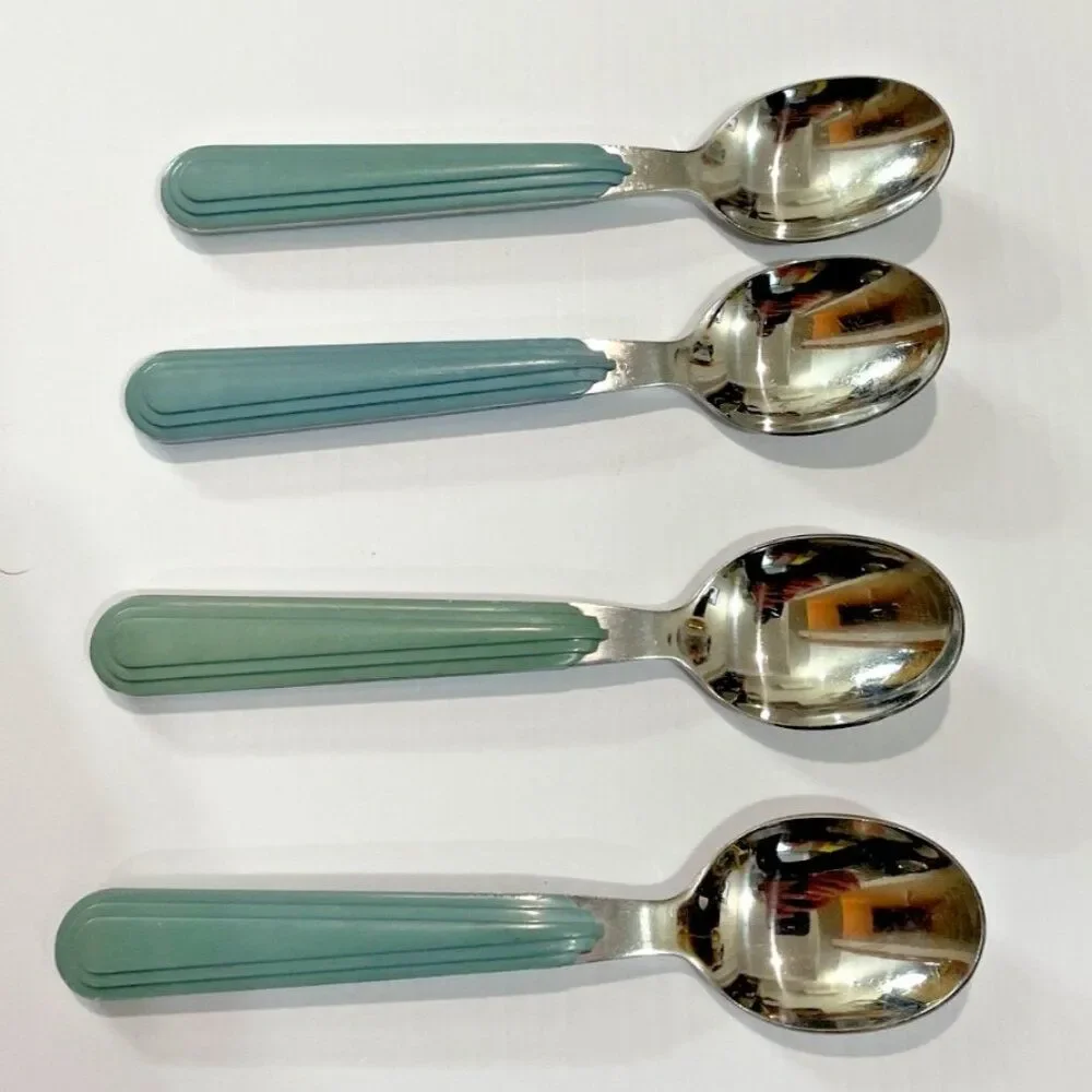 6 Pieces Vintage Blue Jazz Korea Stainless Steel Flatware Spoons Knife